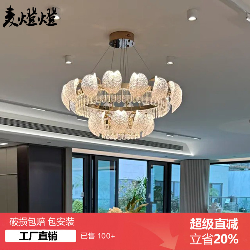 新款法式现代轻奢客厅水晶家大叶大吊灯餐厅卧室大气简约美式灯具