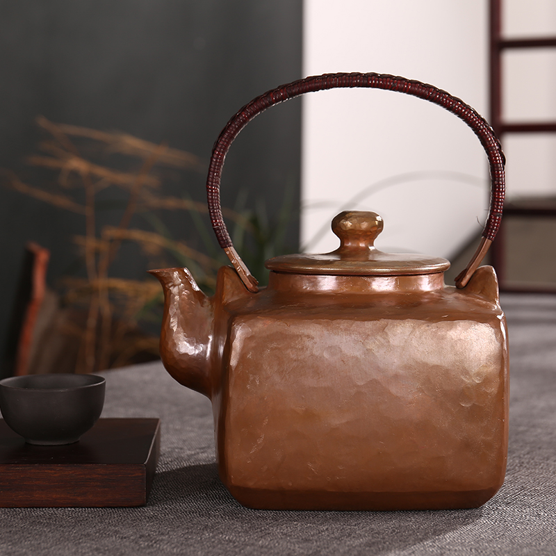 御音茶坊复古纯铜四方烧水壶