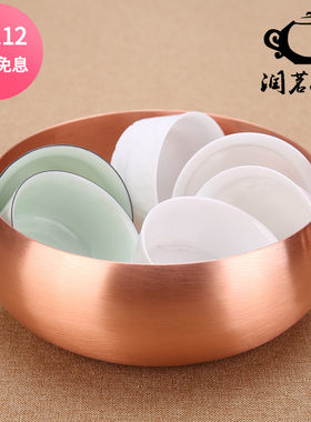 纯铜消毒锅铜茶洗覆古水盂功夫茶茶杯洗铸铁带盖干泡茶台建水壶承