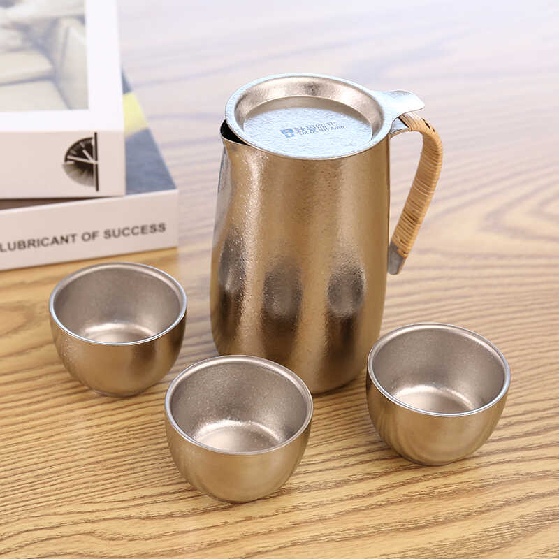 纯钛旅行茶具泡茶器户外便携一壶三杯随身快客杯露营套装纯钛杯子