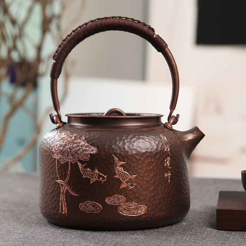 年年有余纯手工无涂层紫铜壶铜壶