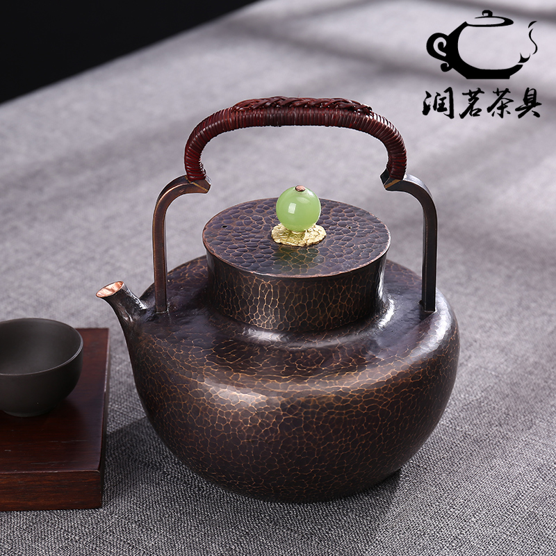 0.9L纯手工锻打一体紫铜烧水壶一张打无涂层纯铜茶壶复古中式水壶