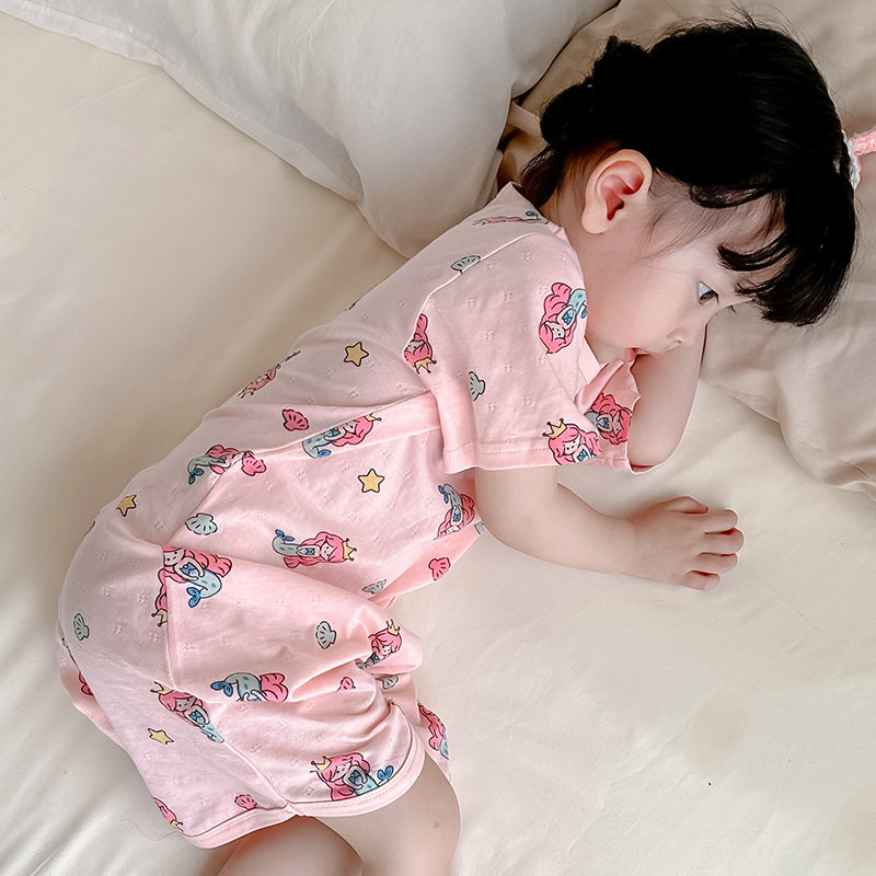 ins新款韩版女童睡裙夏儿童宝宝连体裙子纯棉美人鱼睡衣公主风