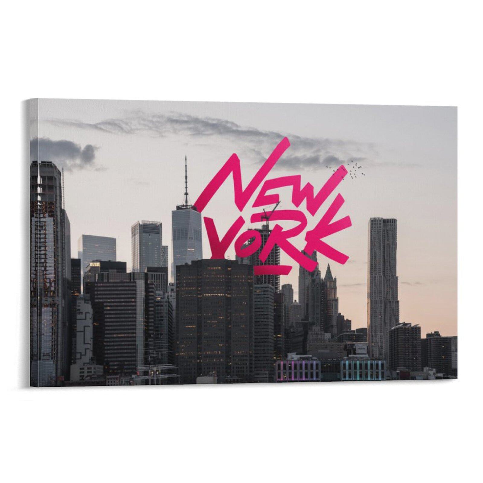 NYC美国New York纽约城市天际线景都市背景墙帆布无框画装饰挂画