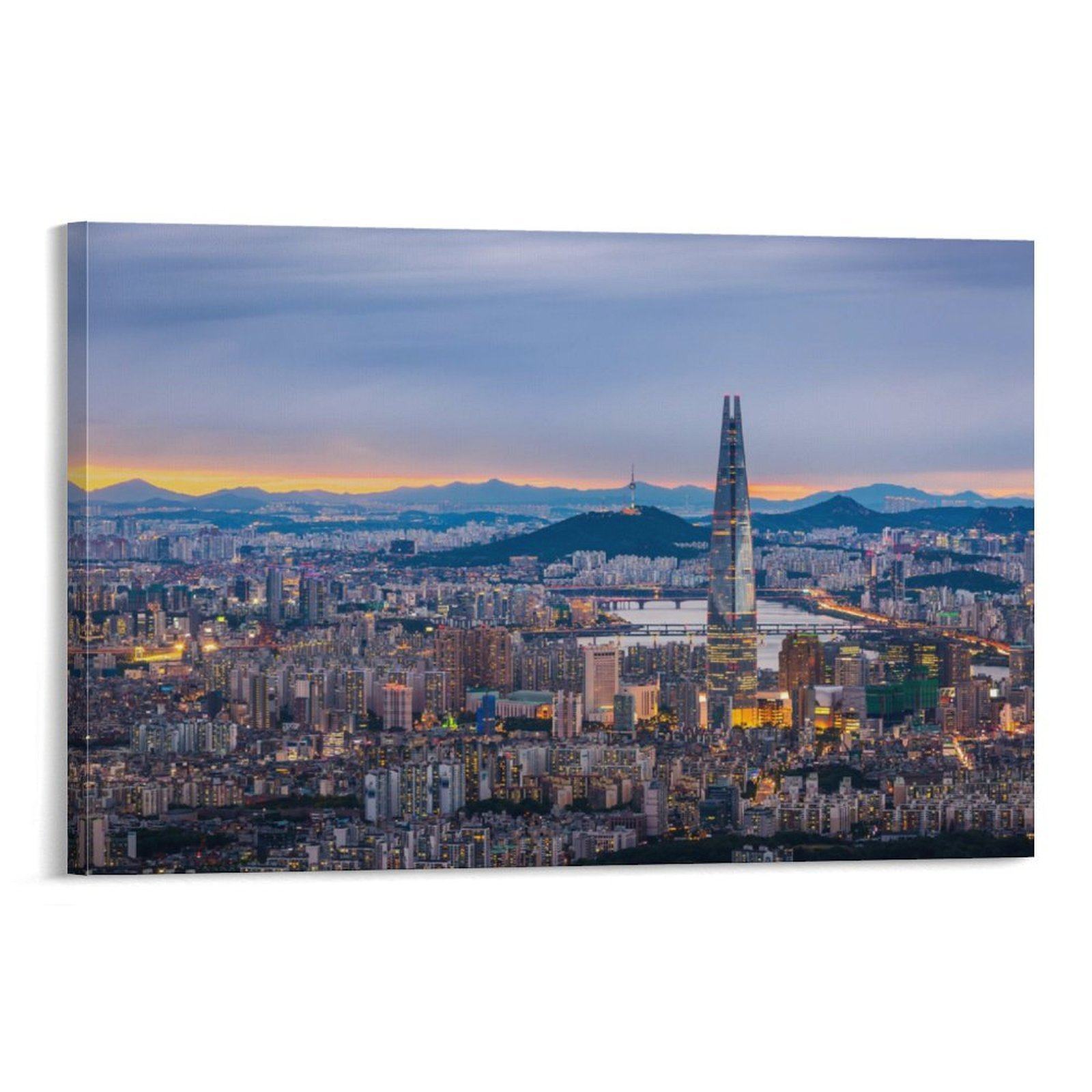 韩国首尔天际线夜景N首尔塔景福宫卧室背景墙帆布无框画装饰挂画,家居饰品,现代装饰画,淘宝优惠券,粉丝福利购,淘宝优惠卷