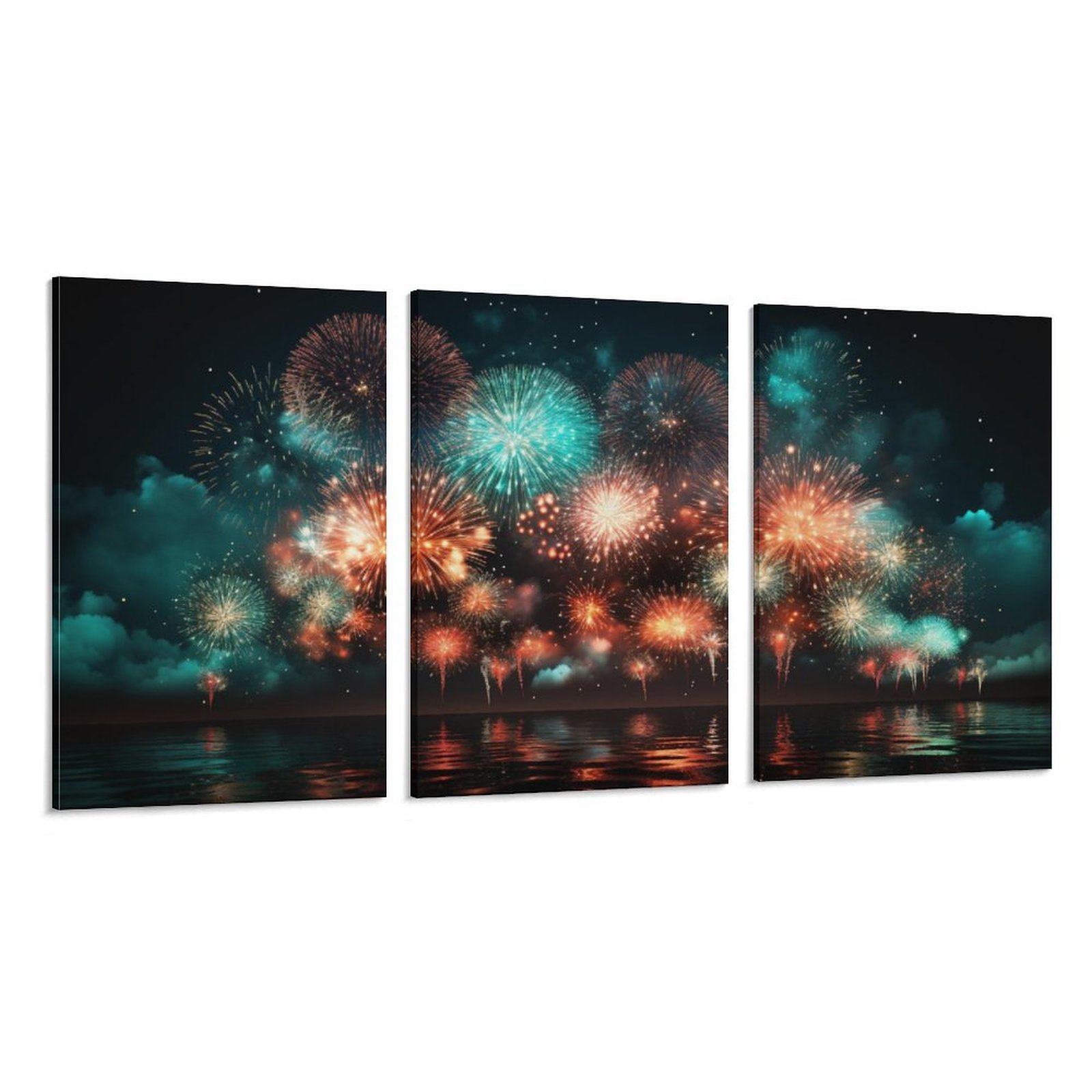 烟花多彩天空夜晚展示庆祝节日背景墙帆布无框画三联组合装饰挂画,家居饰品,现代装饰画,淘宝优惠券,粉丝福利购,淘宝优惠卷