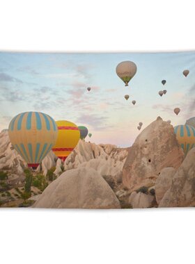热气球天空飞行石头景观店铺卧室客厅房间墙壁装饰背景布挂毯挂布
