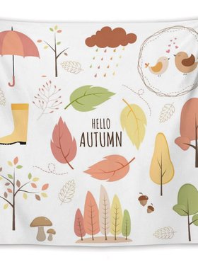 秋天丰收季节秋日森林落叶枫叶橙色风景墙壁装饰背景布挂毯挂布