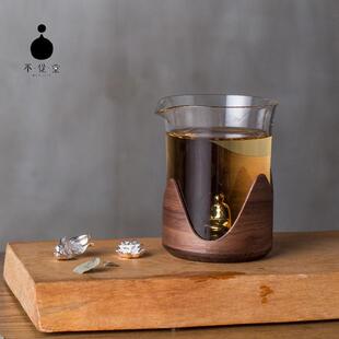 不觉堂观山玻璃公道杯日式加厚耐高温分茶器木制杯套家用茶具套装