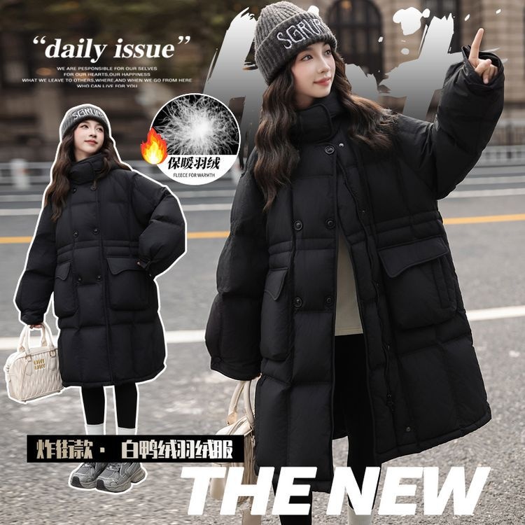 2025儿童羽绒服加厚中长款2025冬季新款双排扣连帽中大童女童洋气