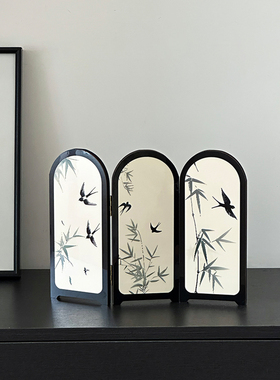 中古风墨竹桌面屏风摆件电视柜茶室餐厅装饰画斗柜国风餐边柜摆台