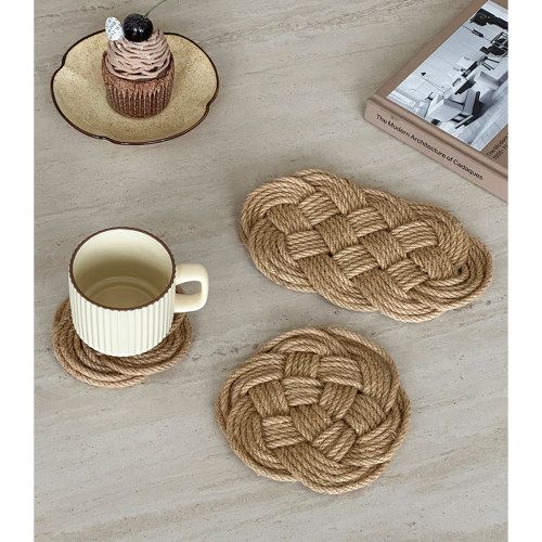 中古风麻绳编织防烫垫杯垫复古隔热厨房侘寂茶几餐桌手工咖啡杯垫