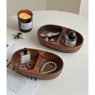 高档精致黑胡桃木纹首饰盒小型饰品托盘戒指项链耳饰手表收纳盒子