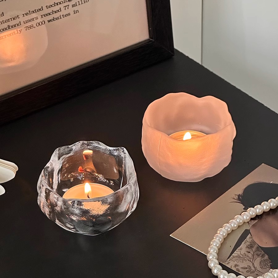 复古法式ins浪漫透明玻璃烛台蜡烛台桌面氛围感装饰摆件拍照道具