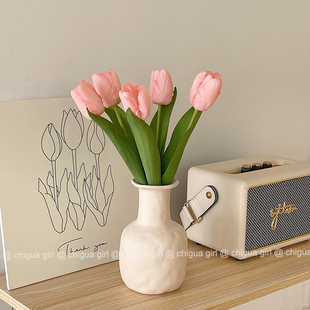 饰 ins风仿真花卧室花瓶加郁金香假花摆设餐桌客厅花艺摆件家居装