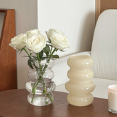 法式 玻璃花瓶ins奶玉色客厅水培插花器桌面装 饰摆件高级感奶油风