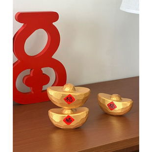 马年新款元宝木雕手工制作高级感喜庆装饰摆件桌面车载祝福中式