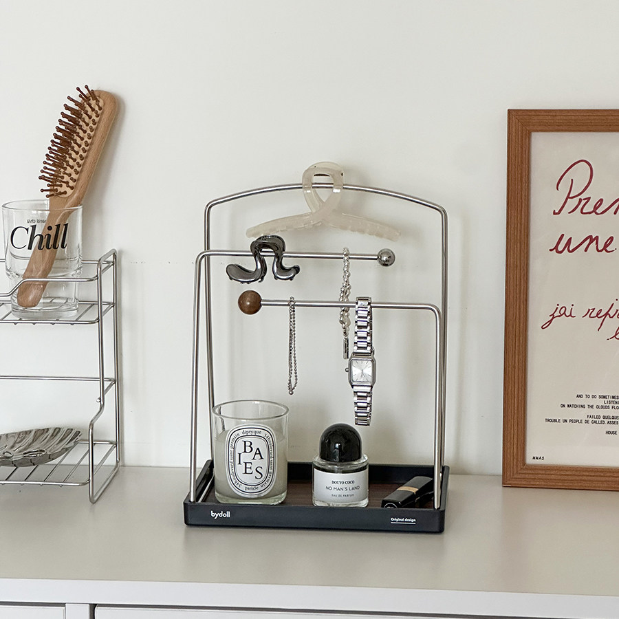 轻奢玄关钥匙首饰收纳架家用梳妆台桌面整理架展示置物架托盘铁艺