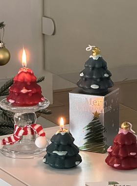 圣诞树香薰蜡烛玻璃烛台圣诞节装饰品摆件氛围感拍照道具礼物送人