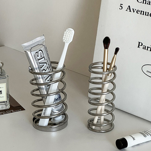 铁艺洗漱台桌面不锈钢化妆品收纳筐牙刷洗漱收纳梳子化妆刷收纳桶