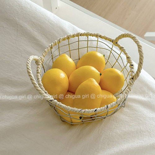 ins风复古风收纳编织零食篮铁艺铁丝筐收纳北欧桌面网格杂物水果