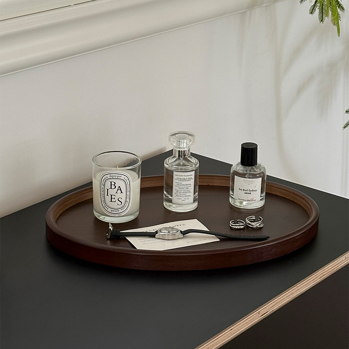 香薰托盘木质桌面高级收纳盘玄关杂物项链首饰收纳盘香水展示台