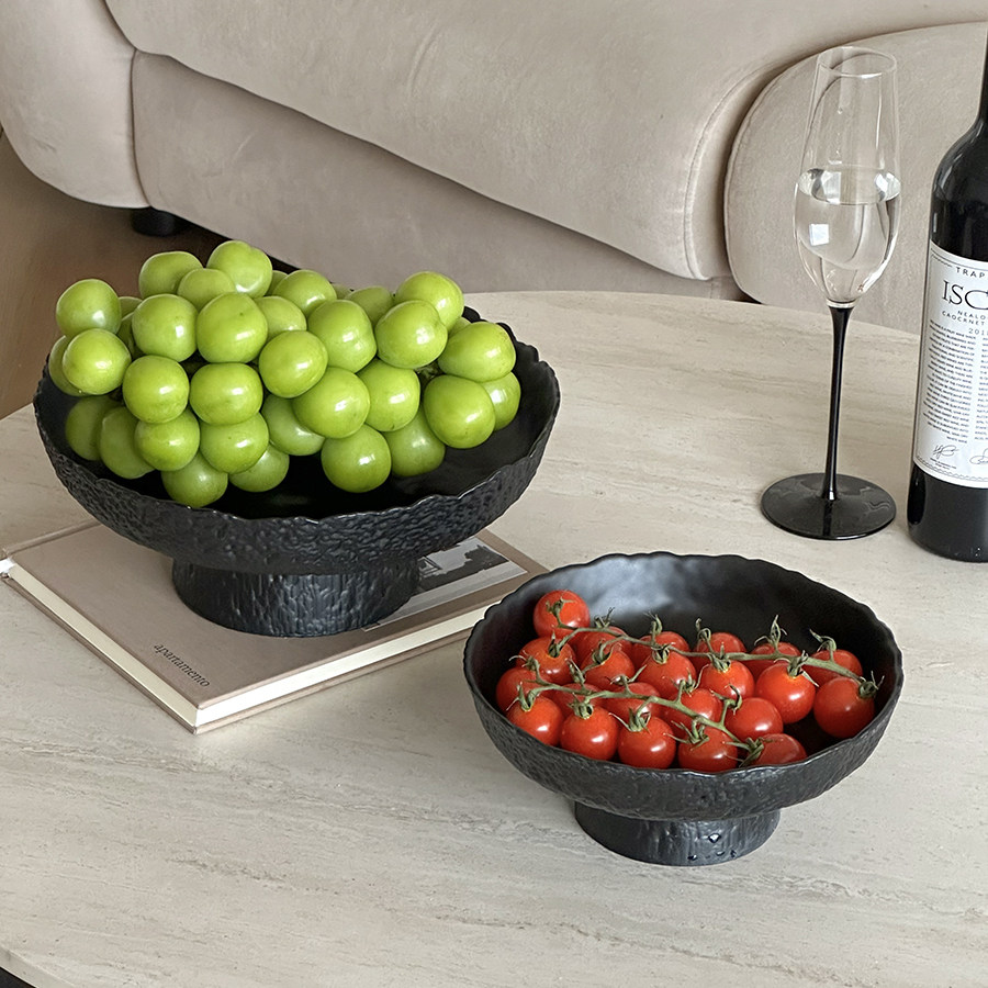 侘寂风黑色陶瓷果盘高脚碗客厅茶几餐桌水果盘创意家用零食收纳盘,家居饰品,果盘/果篓,淘宝优惠券,粉丝福利购,淘宝优惠卷