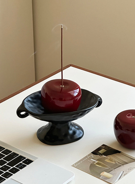 工位解压神器苹果香插装饰摆件侘寂风复古陶瓷线香底座复古优雅