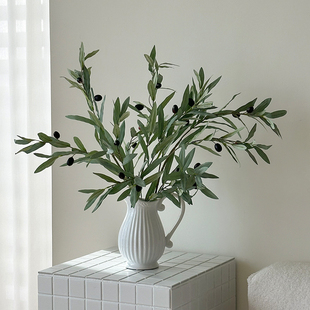 仿真橄榄枝仿真绿植带果假花客厅摆设假树枝家居装饰韩系拍照道具