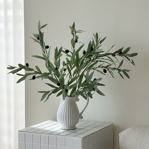 仿真橄榄枝仿真绿植带果假花客厅摆设假树枝家居装饰韩系拍照道具