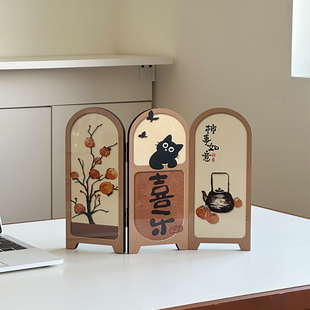 中国风桌面屏风摆件办公室茶桌客厅书柜装饰品摆台画新年装饰品
