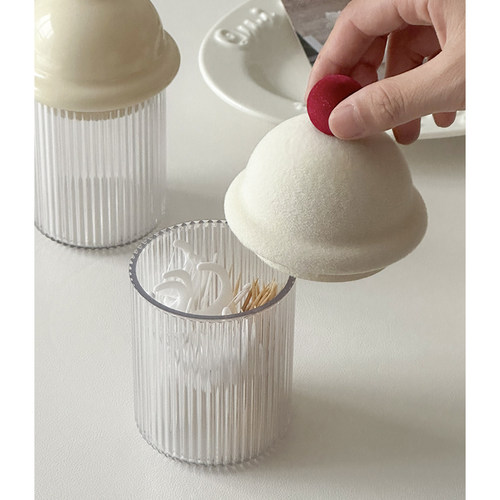 奶油网红牙签盒轻奢高级高颜值牙线棉签桶创意家用绒面收纳盒新款