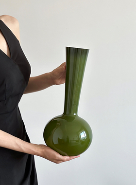 绿色玻璃花瓶中古大号新家100个快递复古装饰摆件轻奢高级感小众