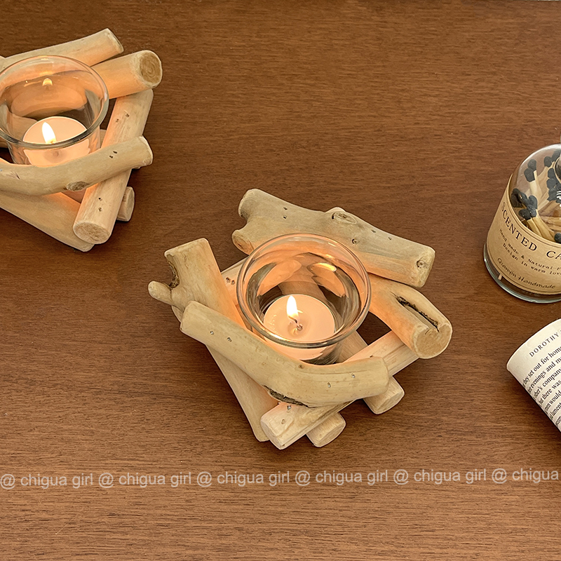ins田园复古朽木漂流木烛台