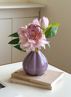 小清新陶瓷花瓶餐桌装饰摆件紫色高级感家居办公室桌面布置高雅