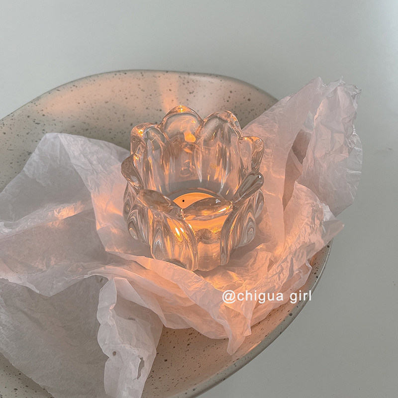 ins风郁金香玻璃烛台 花朵蜡烛桌面摆件 餐桌装饰 氛围感拍照道具