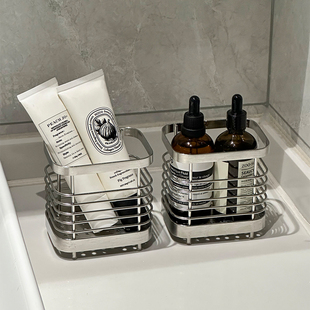 高级感浴室不锈钢收纳筐卫生间台面置物架洗手间收纳盒桌面整理篮