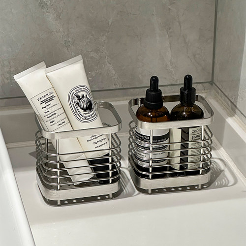 高级感浴室不锈钢收纳筐卫生间台面置物架洗手间收纳盒桌面整理篮