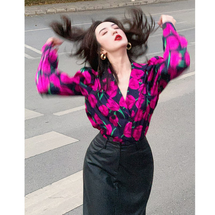 2025新款春夏季港风复古衬衫宽松上衣套装皮裙半身裙春秋口袋裙女