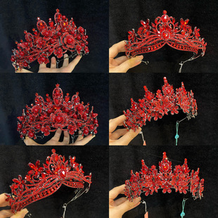 欧式红色皇冠新娘头饰饰品配饰高级复古礼服晚宴王冠女神高级感