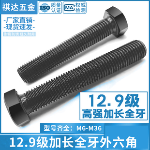 M36 12.9级加长全牙外六角螺丝杆高强度全螺纹螺栓M6M81012141620