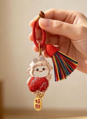 本命年小羊宋锦挂件中国风包包复古花纹招财福配饰汽车钥匙扣挂饰