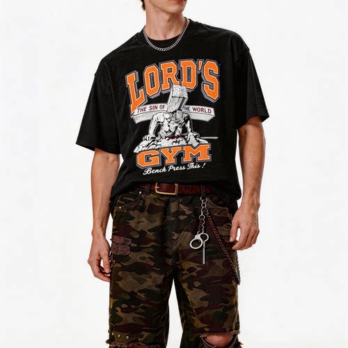 SAINT MASTER VINTAGE水洗印花做旧摇滚复古流行夏季短袖t恤半袖