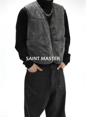 SAINT MASTER 水洗帆布羊羔毛马甲