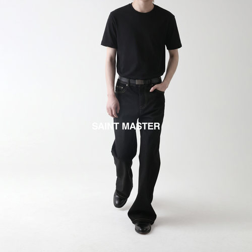 SAINTMASTER黑色宽松男款牛仔裤