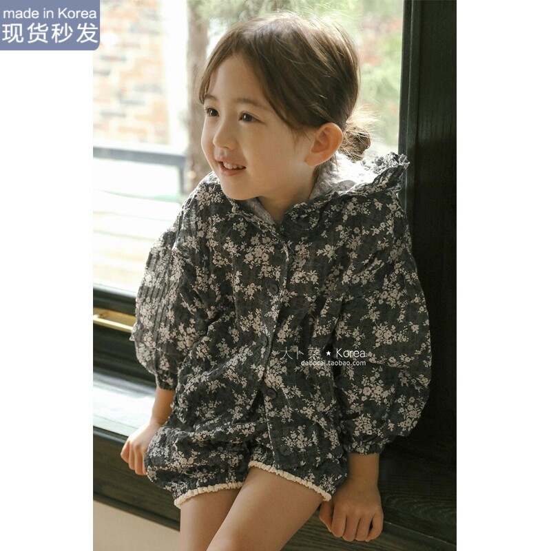 现货大卜菜BIEN A BIEN韩国童装女童防晒衣mxl夏新花连帽薄外套
