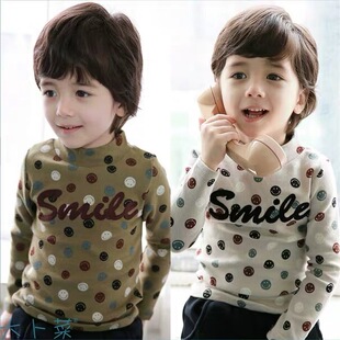中领打底衫 现货折扣大卜菜韩国进口童装 冬弹力T恤笑脸smile长袖