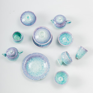 窑变结晶釉陶瓷功夫茶具渐变茶杯茶壶家用三才盖碗泡茶装备伴手礼