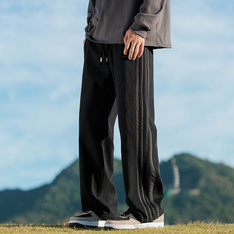 三条杠条纹裤子男款宽松直筒裤男生休闲长裤春季运动裤Z2354-P45,女装休闲裤,星座509