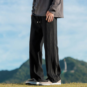 三条杠条纹裤子男款宽松直筒裤男生休闲长裤春季运动裤Z2354-P45图片